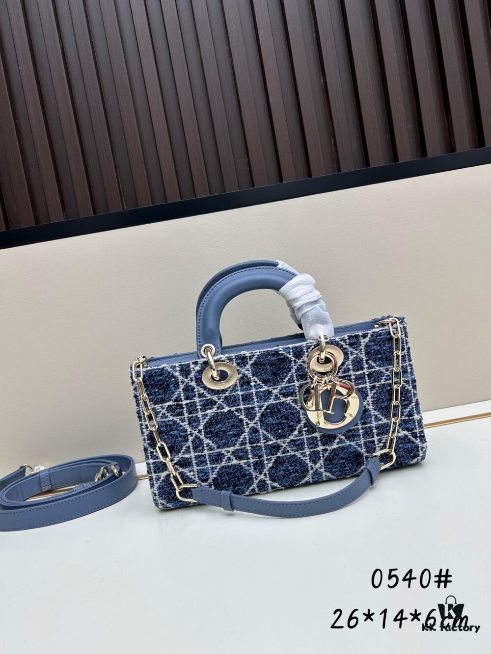 Dior Lady Bag in Black Herringbone Fabric with Box