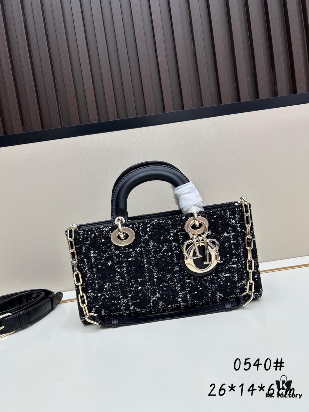 Dior Lady Bag in Black Tweed with Box