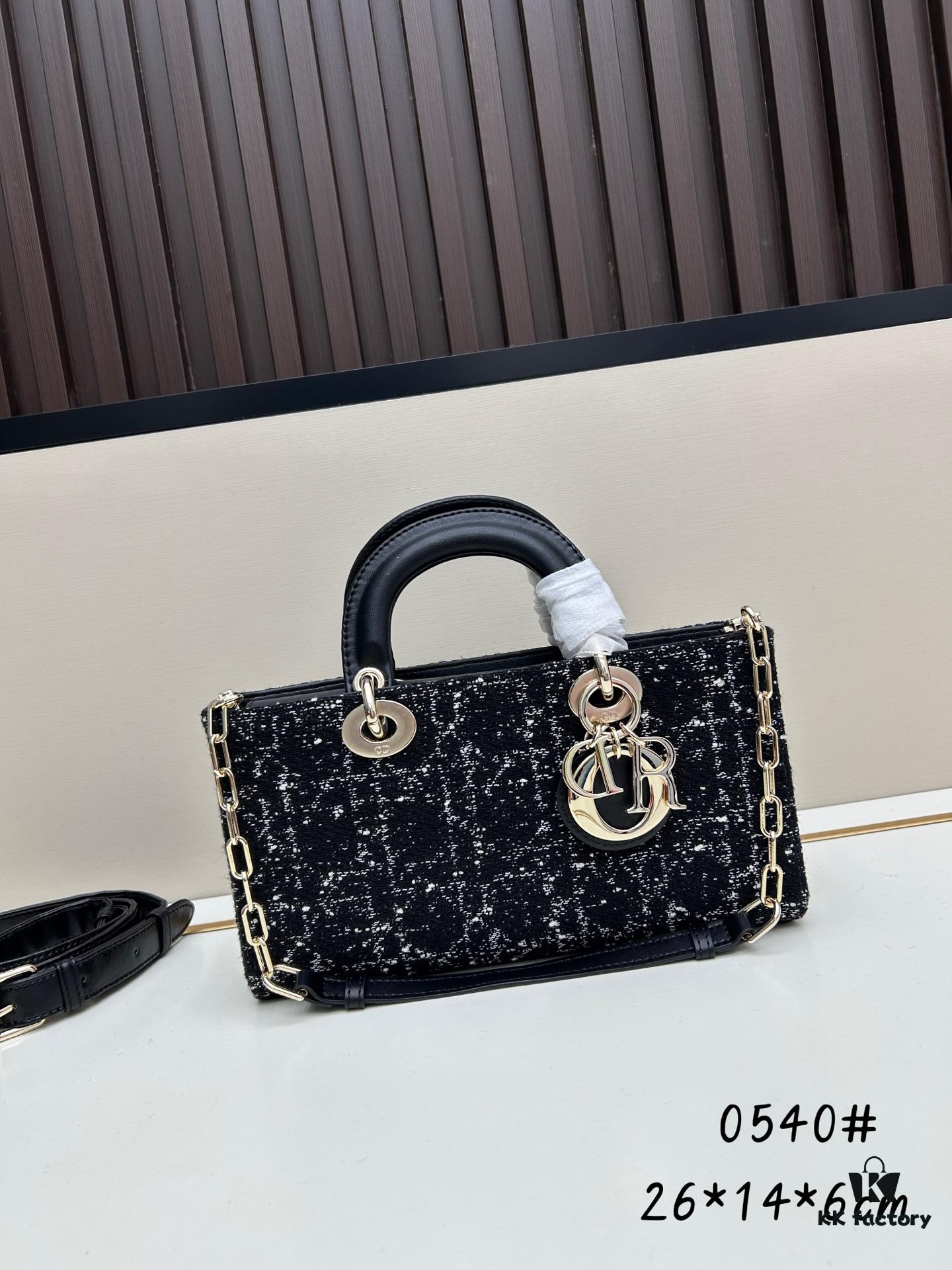 Dior Lady Bag in Black Houndstooth Canvas with Leather Trim