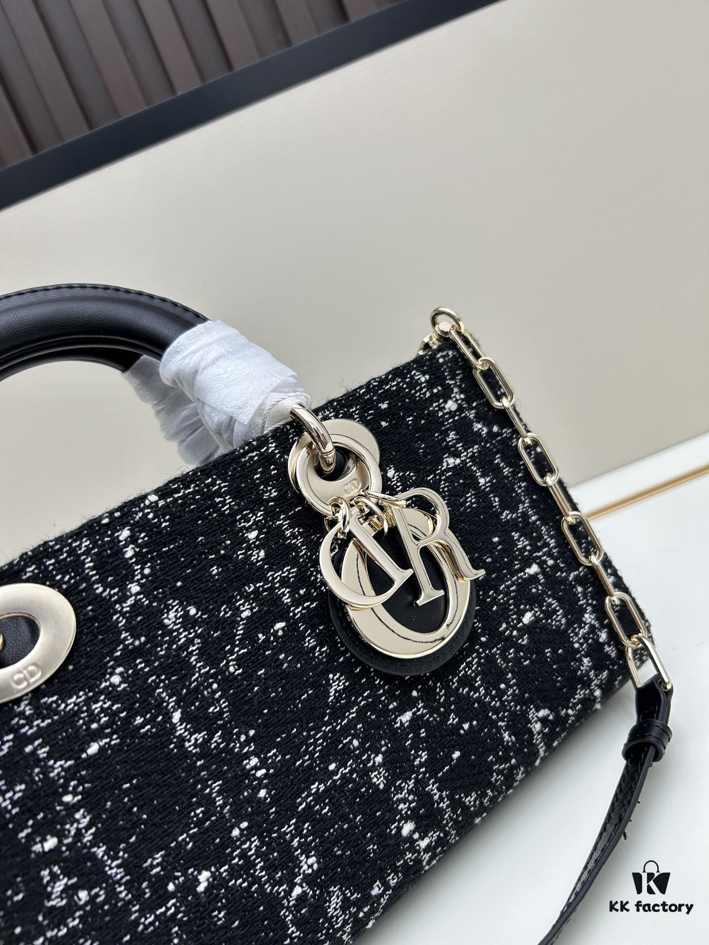 Dior Lady Bag in Black Tweed with Box