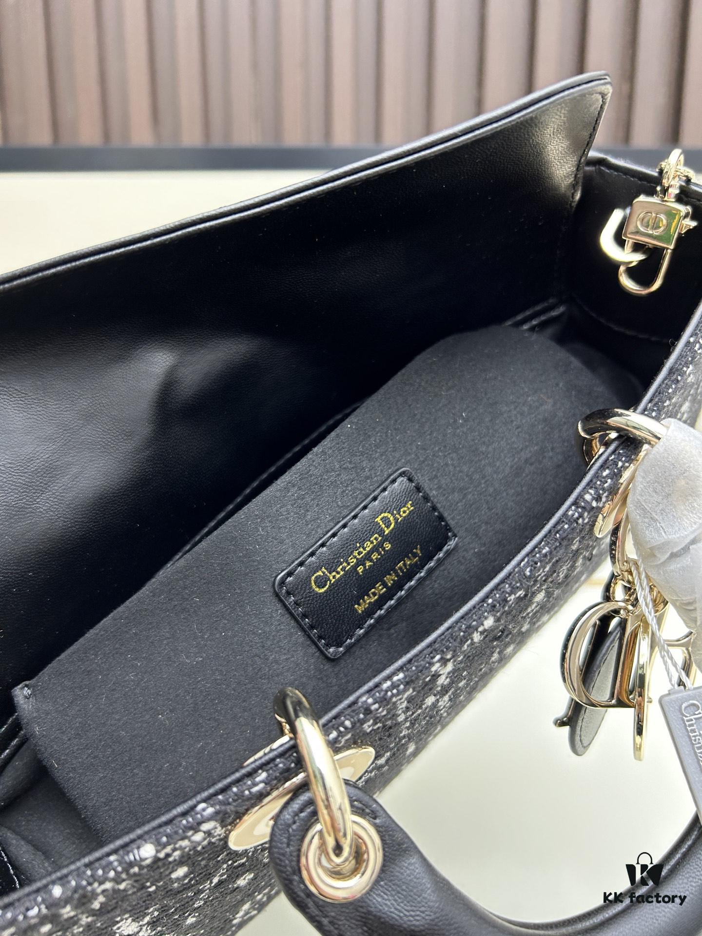 Dior Lady Bag in Black Tweed with Box