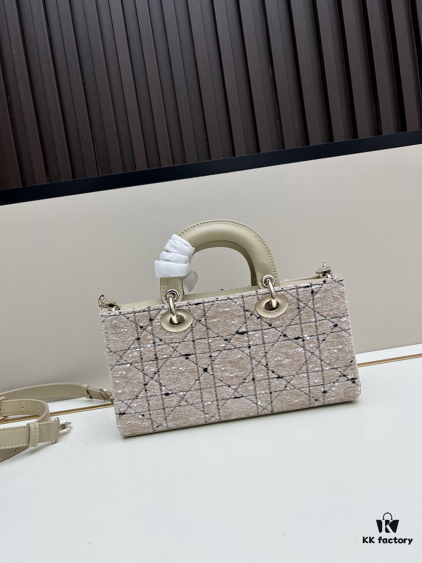 Dior Lady Bag in Black Houndstooth Canvas with Leather Trim