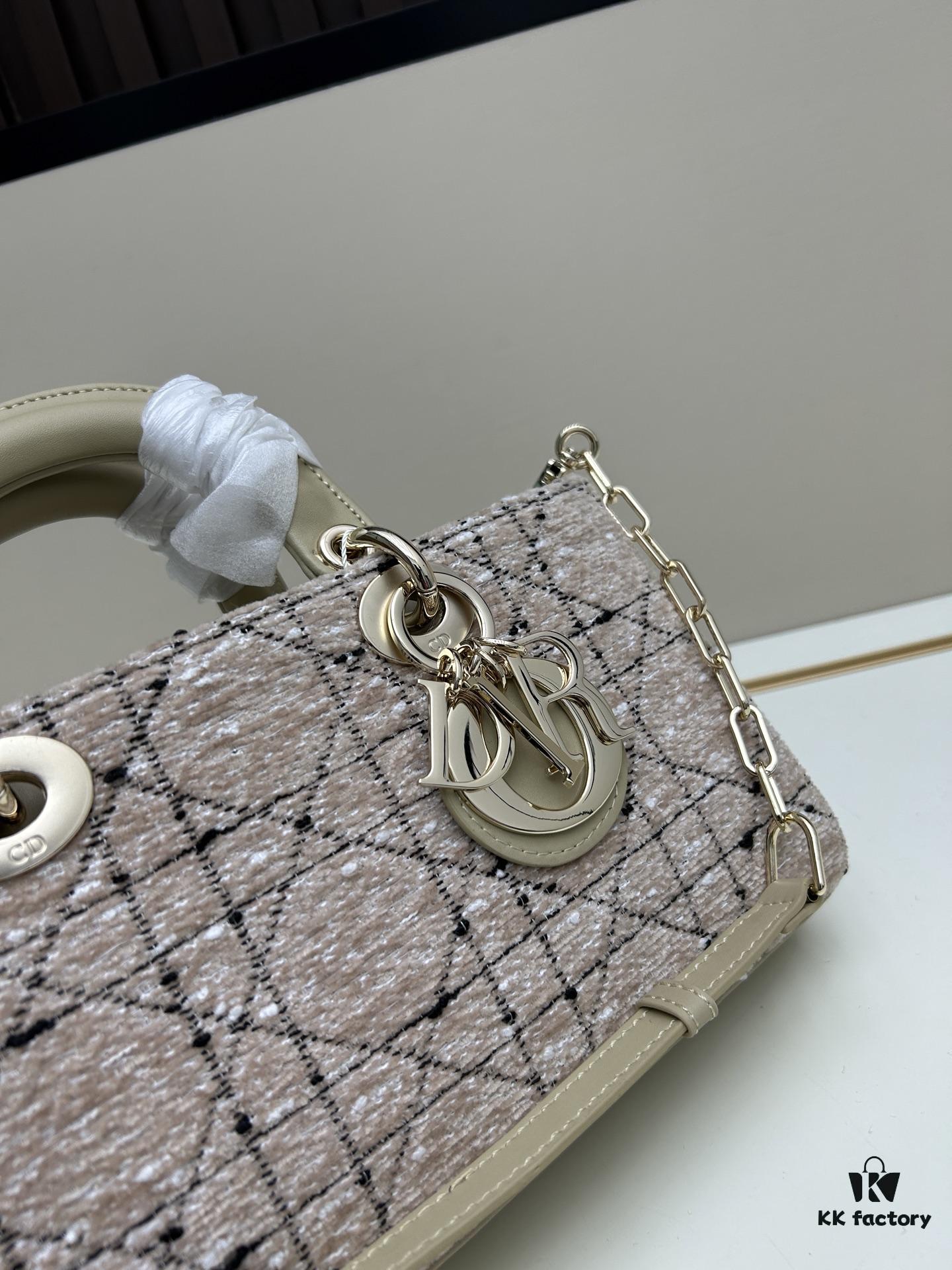 Dior Lady Bag in Black Houndstooth Canvas with Leather Trim