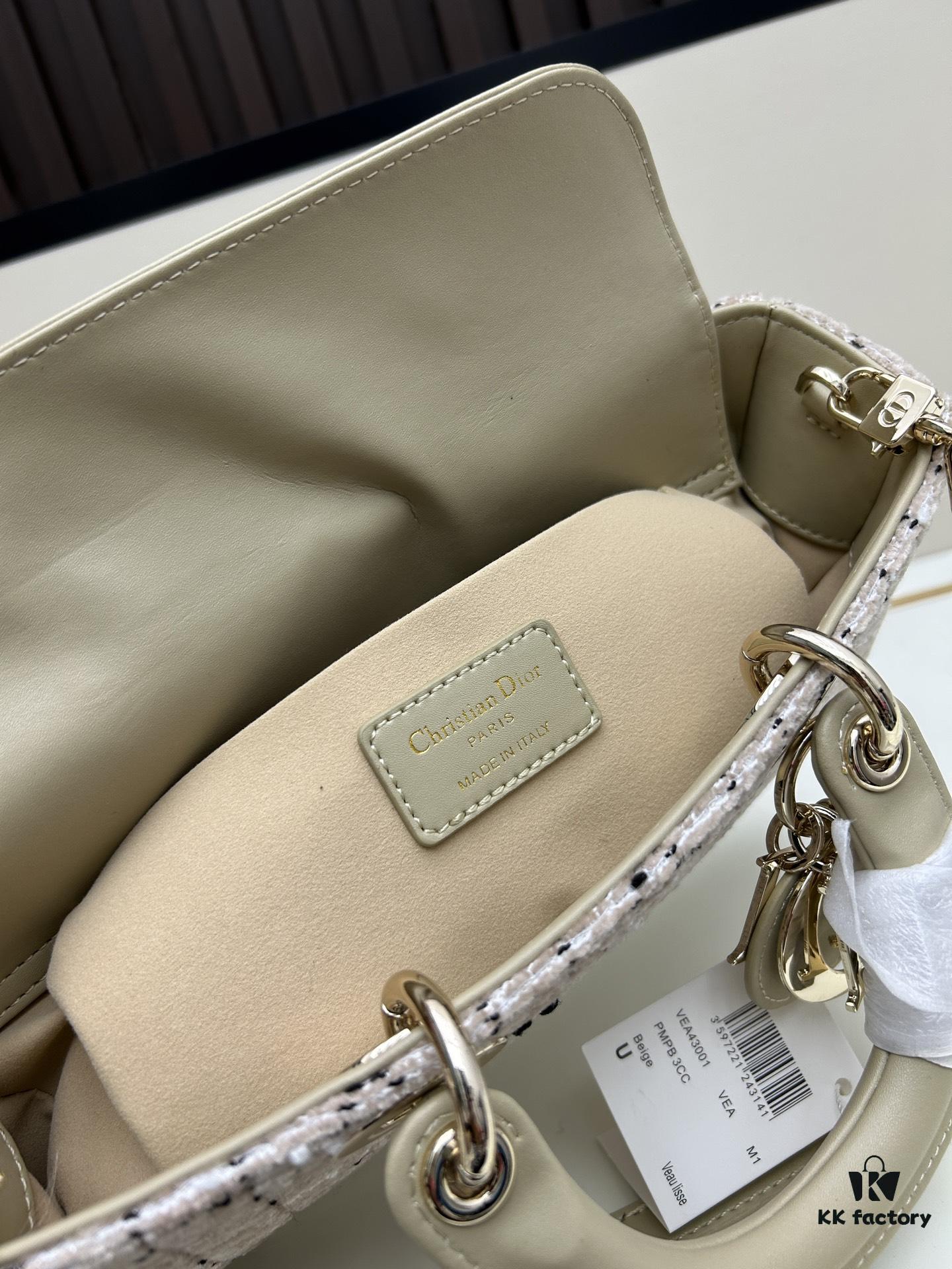 Dior Lady Bag in Black Houndstooth Canvas with Leather Trim