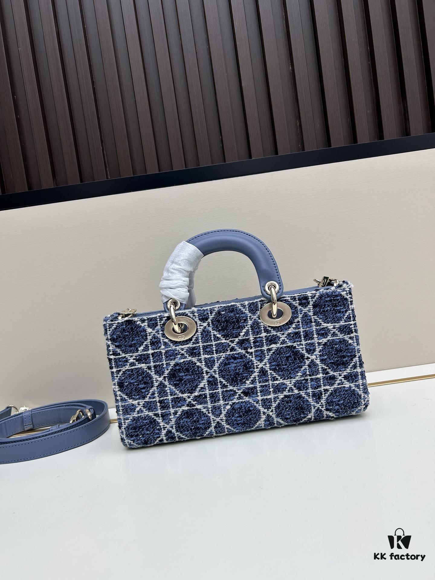 Dior Lady Bag in Black Herringbone Fabric with Box