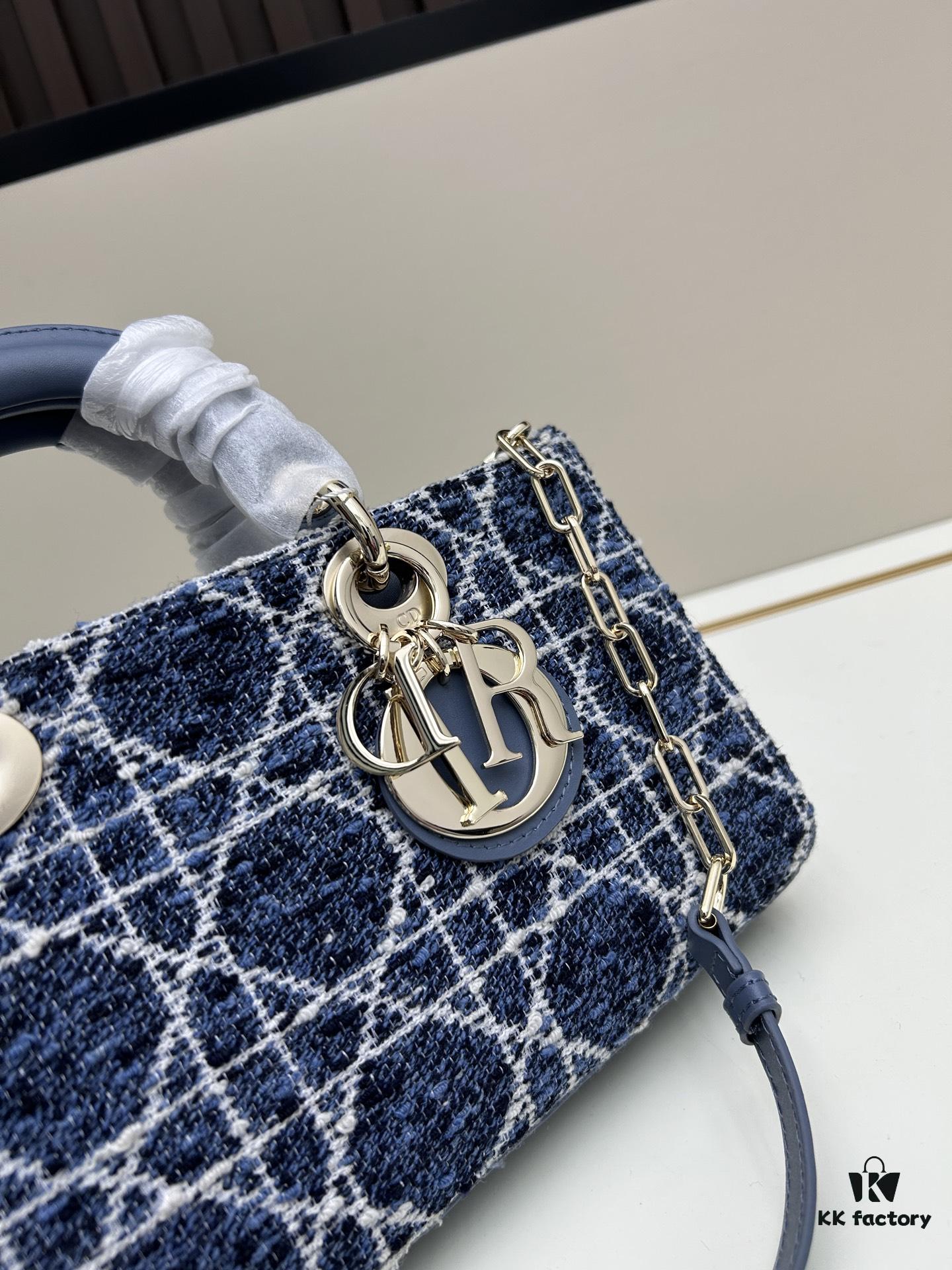 Dior Lady Bag in Black Herringbone Fabric with Box