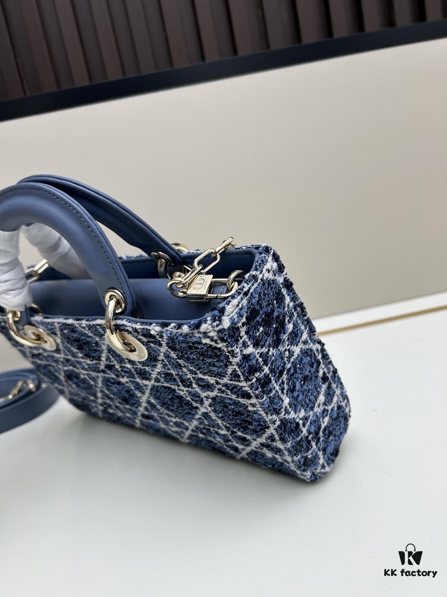 Dior Lady Bag in Black Herringbone Fabric with Box