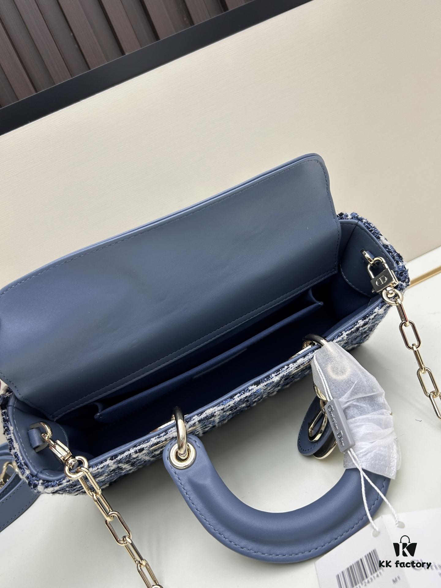 Dior Lady Bag in Black Herringbone Fabric with Box