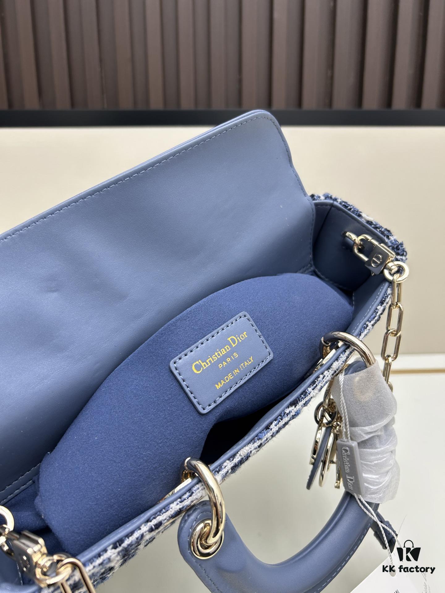 Dior Lady Bag in Black Herringbone Fabric with Box