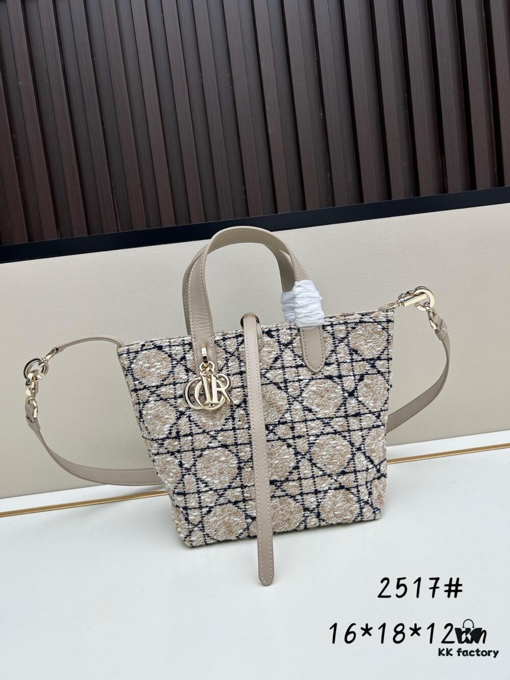 Dior Toujours Top-Handle Leather Handbag in Blush Beige with Cannage Stitching