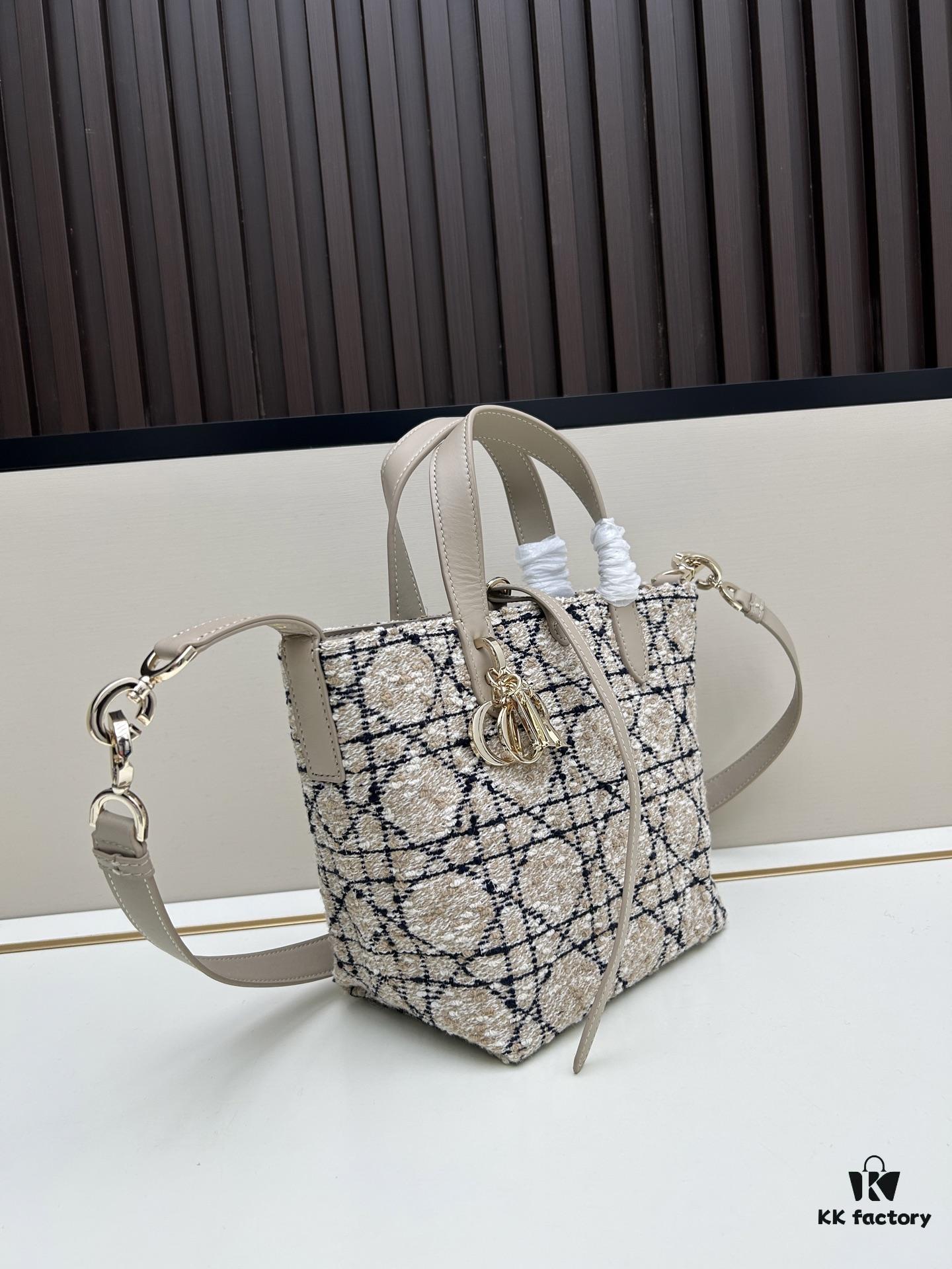 Dior Toujours Vertical Top Handle Bag in Blush Beige Calfskin with Cannage Stitching