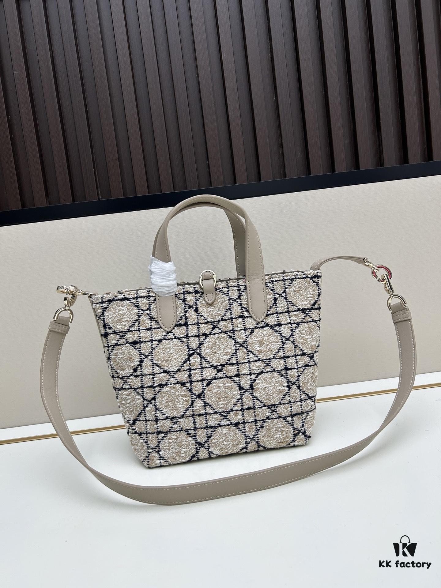 Dior Toujours Vertical Top Handle Bag in Blush Beige Calfskin with Cannage Stitching