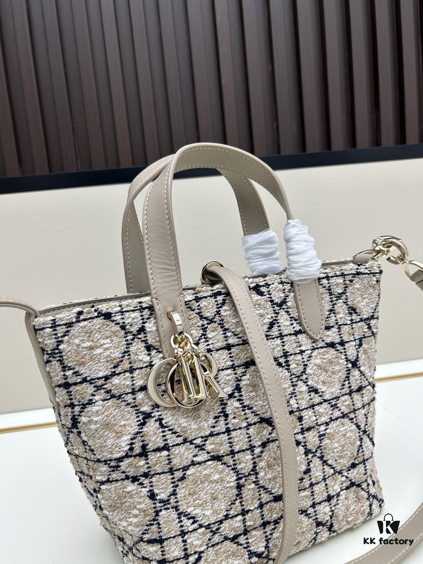 Dior Toujours Vertical Top Handle Bag in Blush Beige Calfskin with Cannage Stitching