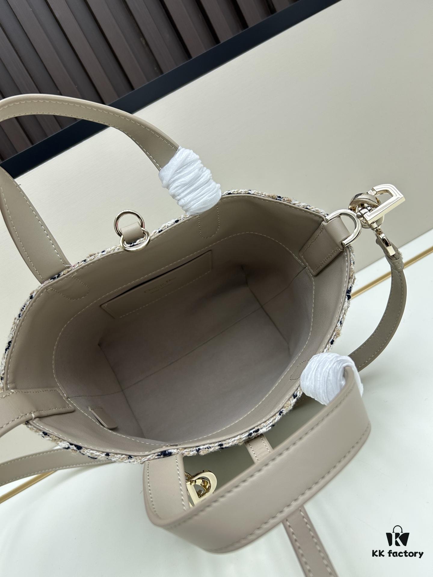 Dior Toujours Vertical Top Handle Bag in Blush Beige Calfskin with Cannage Stitching