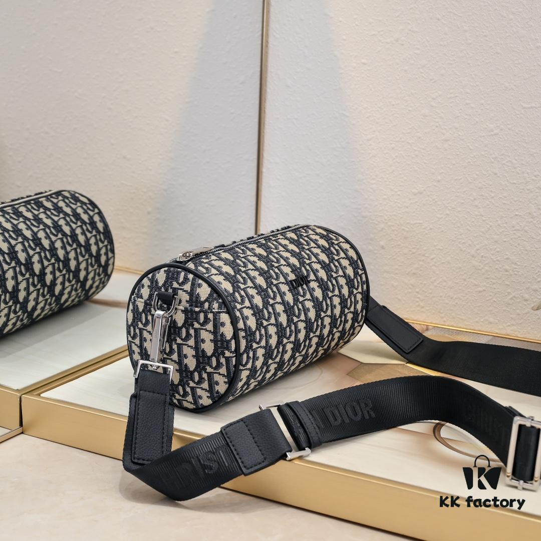 Dior 2024 Pre-Spring New Arrival OBLIQUE Printed Canvas Cylindrical Tote Bag with Tiger Head Box 🐯🖤 Adjustable and Removable Strap in Black Fabric and Calfskin Unisex Design