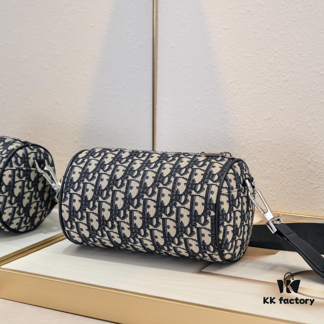 Dior 2024 Pre-Spring New Arrival OBLIQUE Printed Canvas Cylindrical Tote Bag with Tiger Head Box 🐯🖤 Adjustable and Removable Strap in Black Fabric and Calfskin Unisex Design