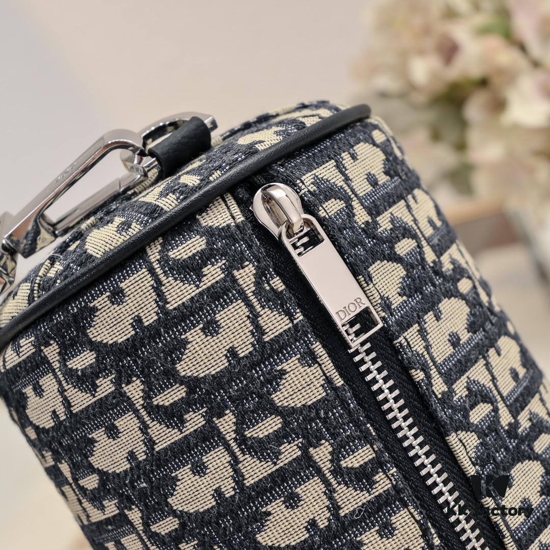 Dior 2024 Pre-Spring New Arrival OBLIQUE Printed Canvas Cylindrical Tote Bag with Tiger Head Box 🐯🖤 Adjustable and Removable Strap in Black Fabric and Calfskin Unisex Design