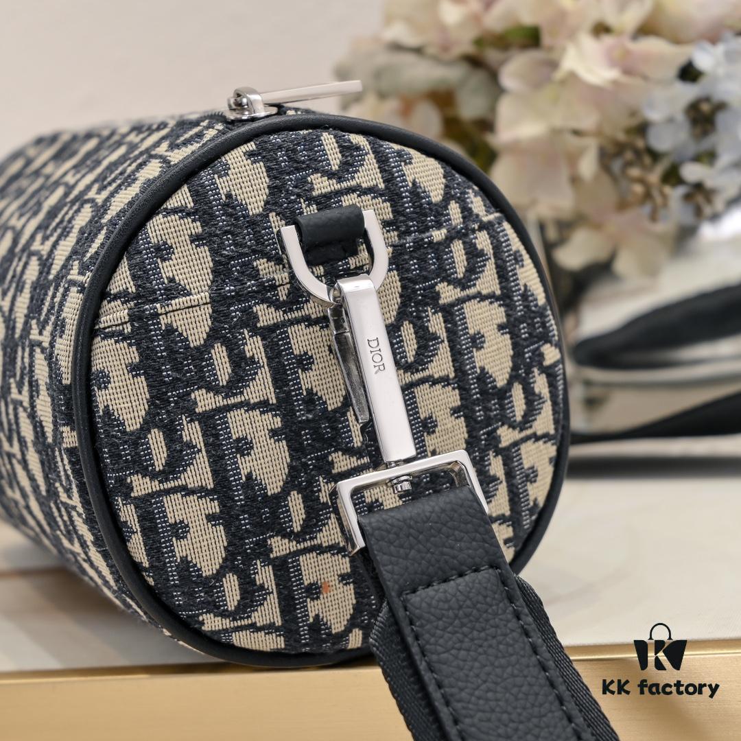 Dior 2024 Pre-Spring New Arrival OBLIQUE Printed Canvas Cylindrical Tote Bag with Tiger Head Box 🐯🖤 Adjustable and Removable Strap in Black Fabric and Calfskin Unisex Design