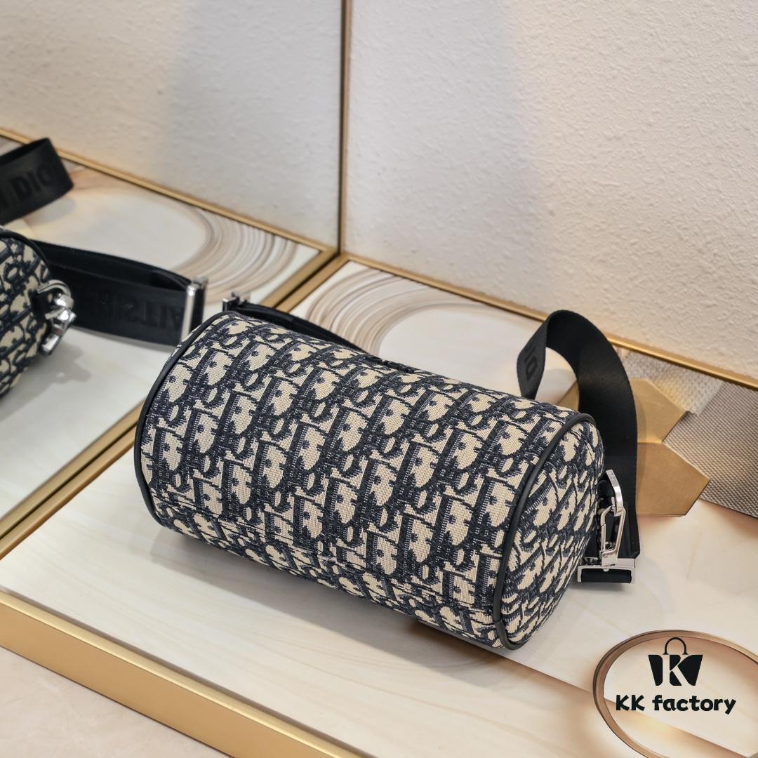 Dior 2024 Pre-Spring New Arrival OBLIQUE Printed Canvas Cylindrical Tote Bag with Tiger Head Box 🐯🖤 Adjustable and Removable Strap in Black Fabric and Calfskin Unisex Design