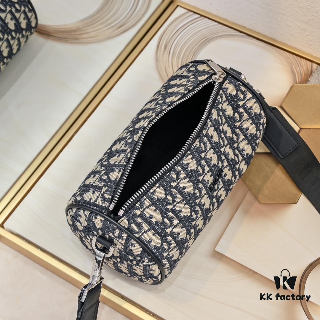 Dior 2024 Pre-Spring New Arrival OBLIQUE Printed Canvas Cylindrical Tote Bag with Tiger Head Box 🐯🖤 Adjustable and Removable Strap in Black Fabric and Calfskin Unisex Design