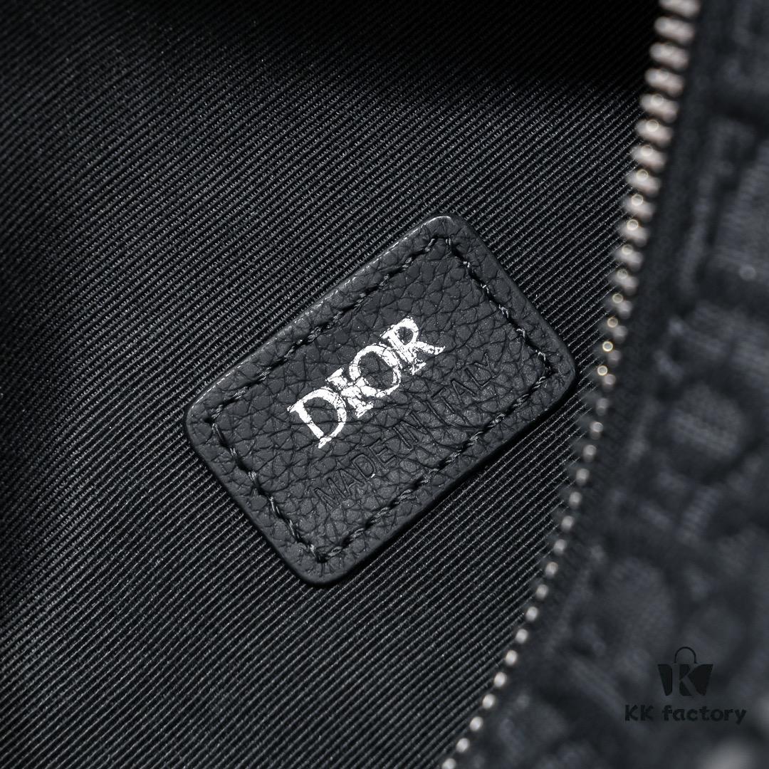 Upgraded Release Original Dior 2024 Spring/Summer New Arrival OBLIQUE Printed Canvas Cylindrical Tote Bag with Tiger Head Box Design, Black Fabric and Black Calfskin Adjustable Detachable Shoulder Strap, Full Logo Details, Unisex, Size: 21×13×13cm