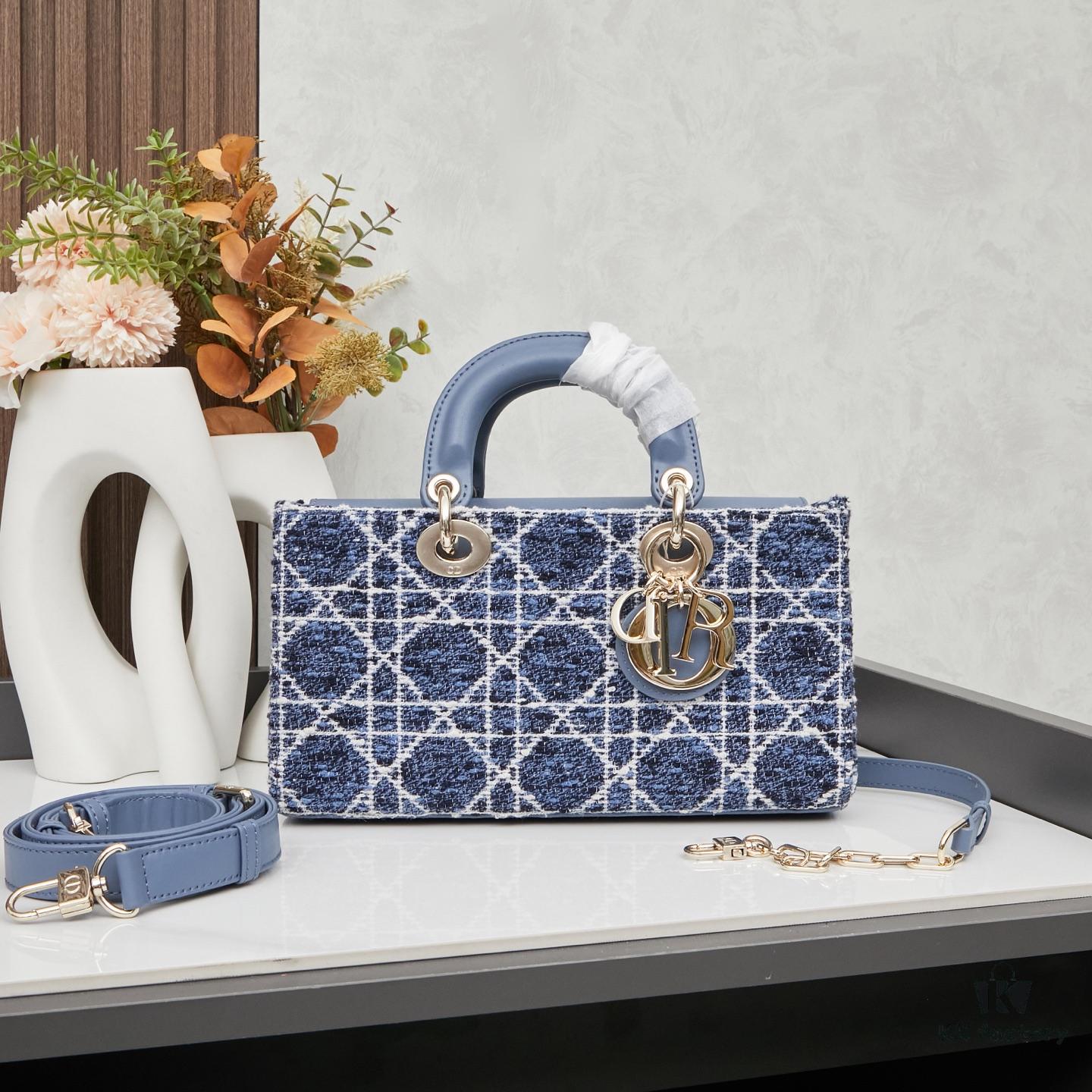 Dior Lady Bag in Black Houndstooth Canvas with Leather Trim