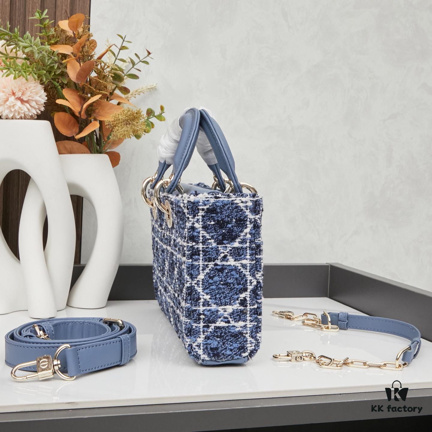 Dior Lady Bag in Black Houndstooth Canvas with Leather Trim