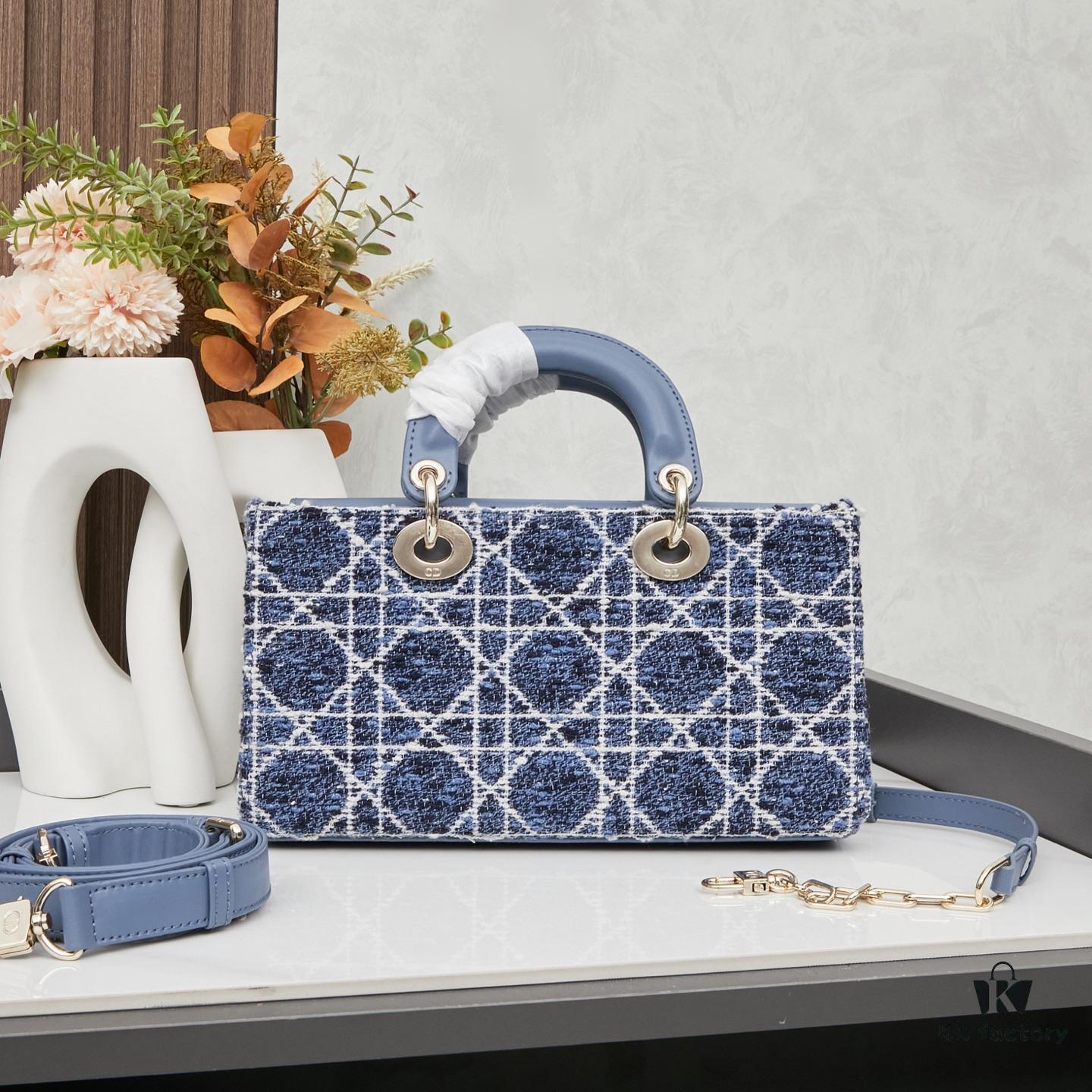 Dior Lady Bag in Black Houndstooth Canvas with Leather Trim