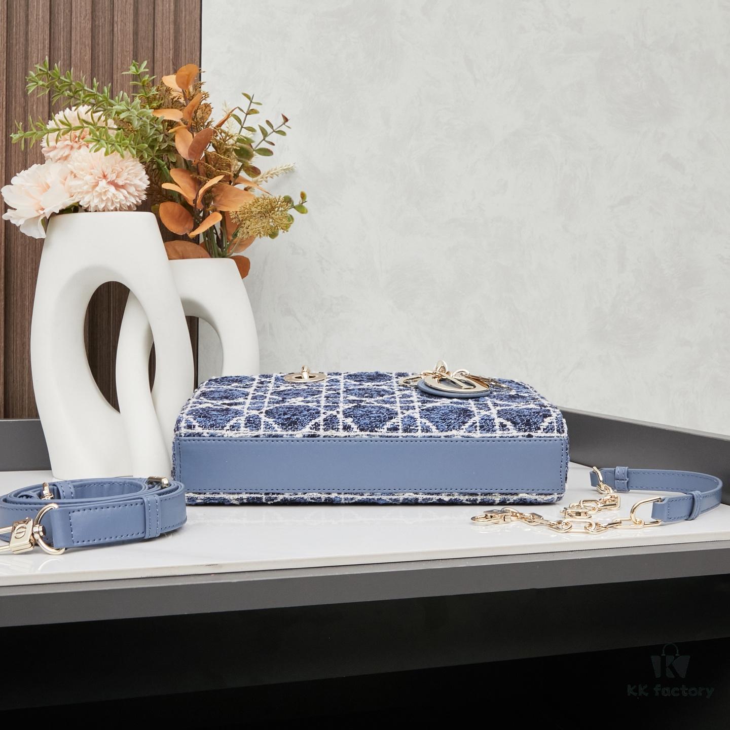 Dior Lady Bag in Black Houndstooth Canvas with Leather Trim