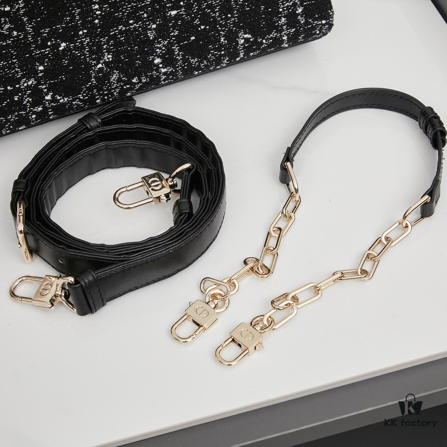 Lady Dior Tweed Black Leather Bag with Box