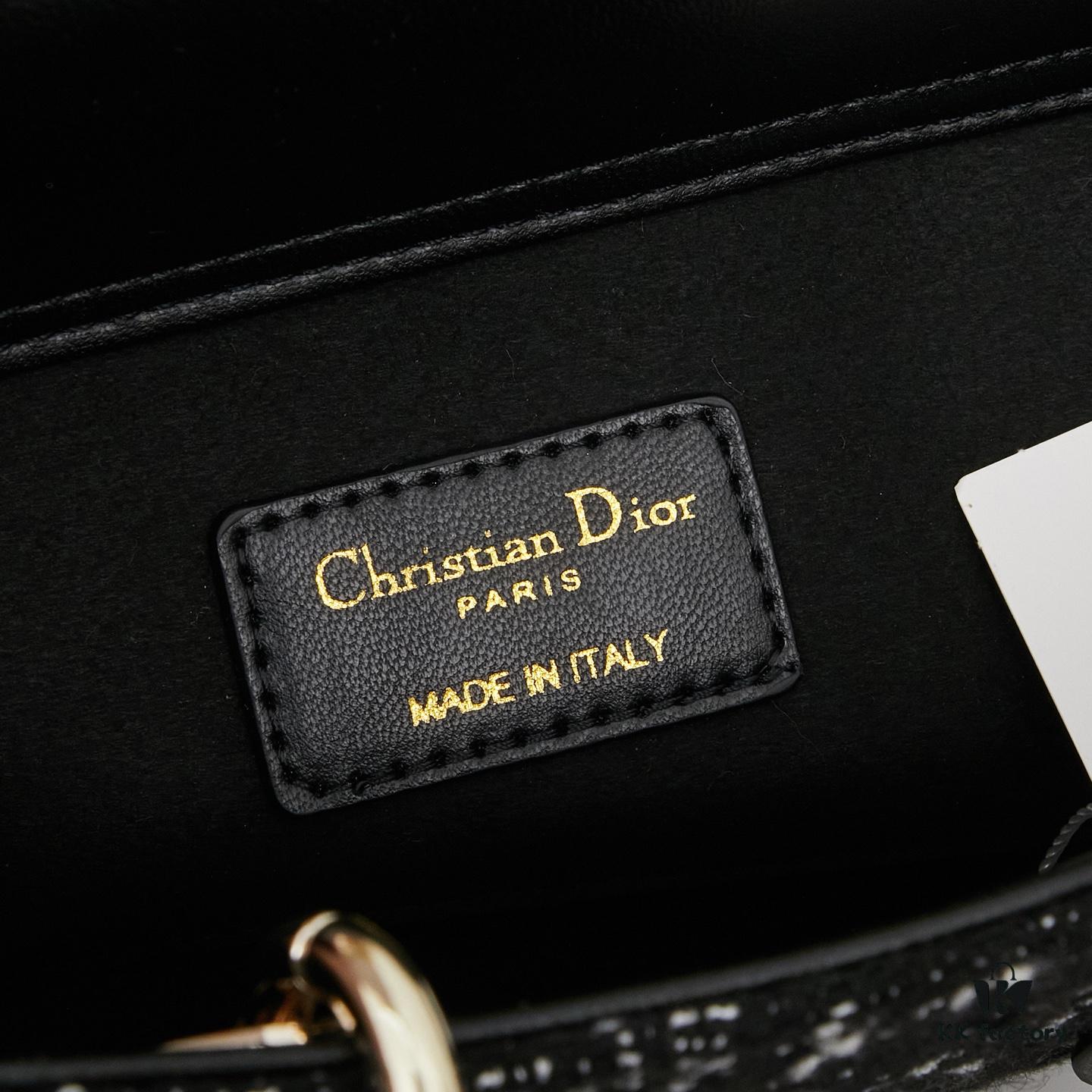 Lady Dior Tweed Black Leather Bag with Box