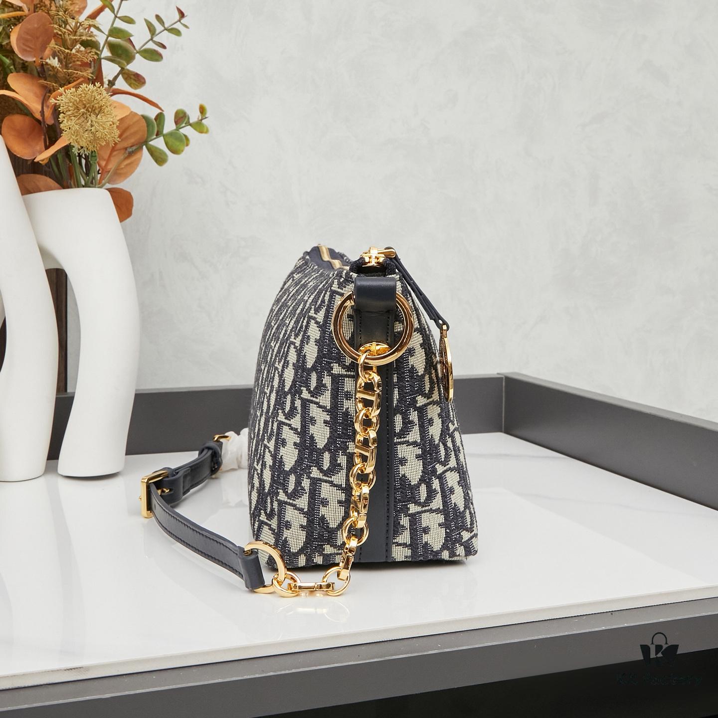 Diorstar Hobo Chain Bag in Blue Denim Dior Oblique Jacquard