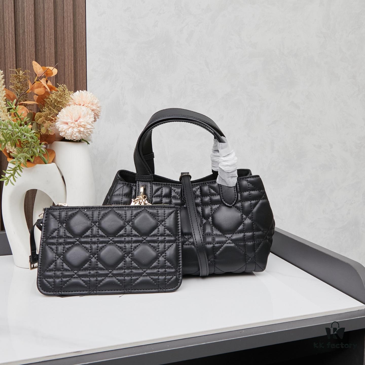 Dior Toujours Small Bag in Black Calfskin with Cannage Stitching