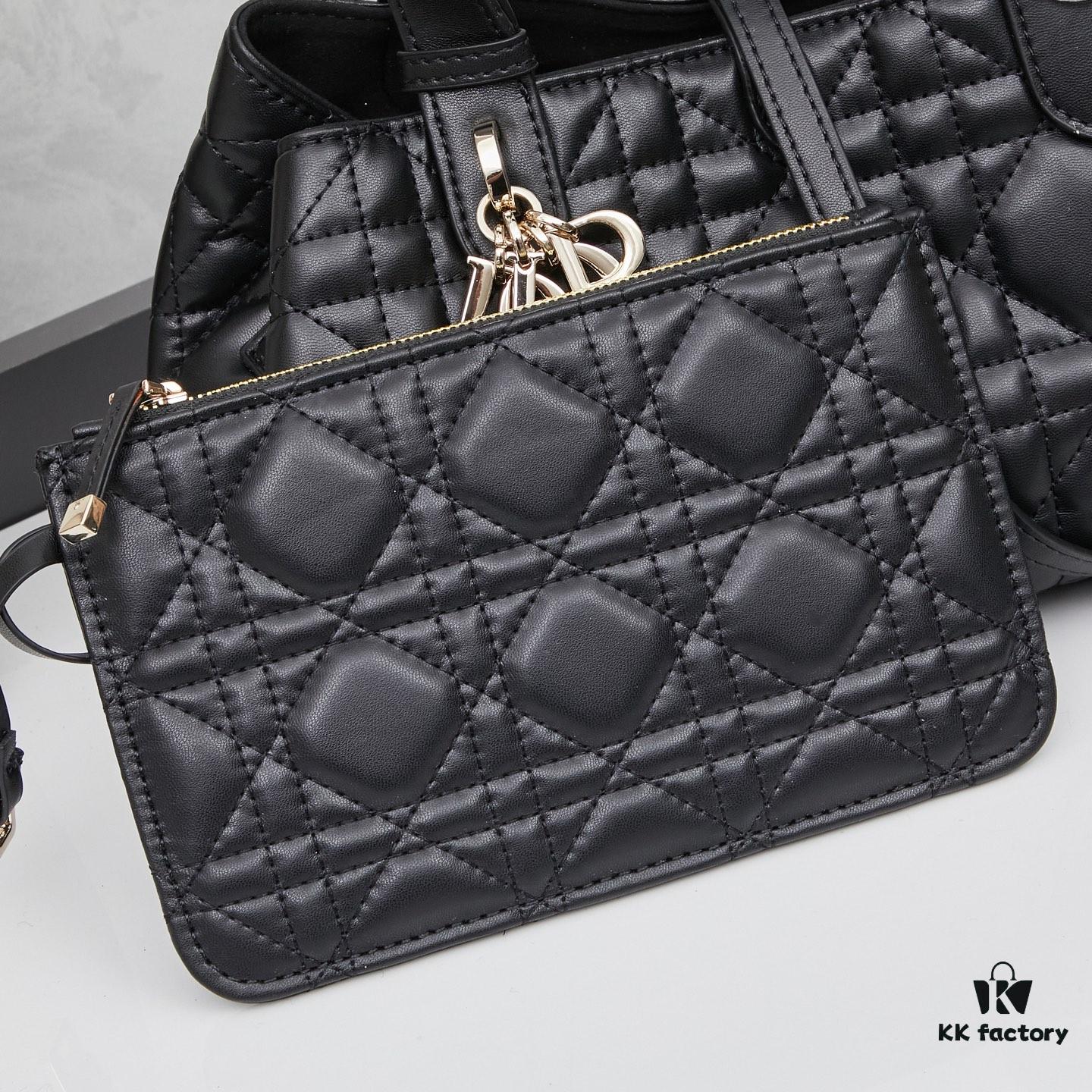 Dior Toujours Small Bag in Black Calfskin with Cannage Stitching