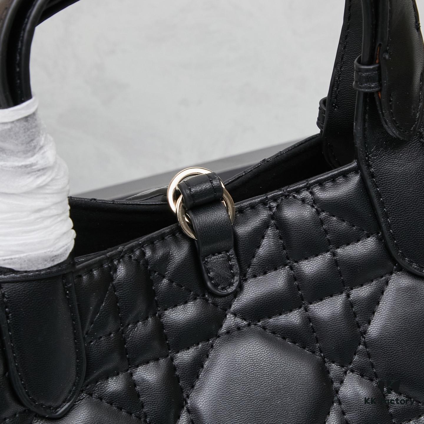 Dior Toujours Small Bag in Black Calfskin with Cannage Stitching