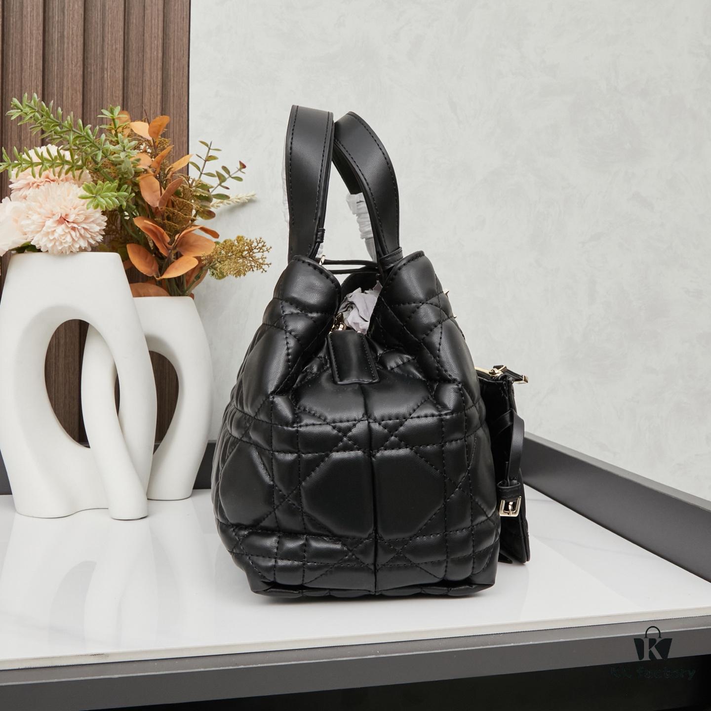 Dior Toujours Medium Bag in Black Calfskin with Cannage Stitching