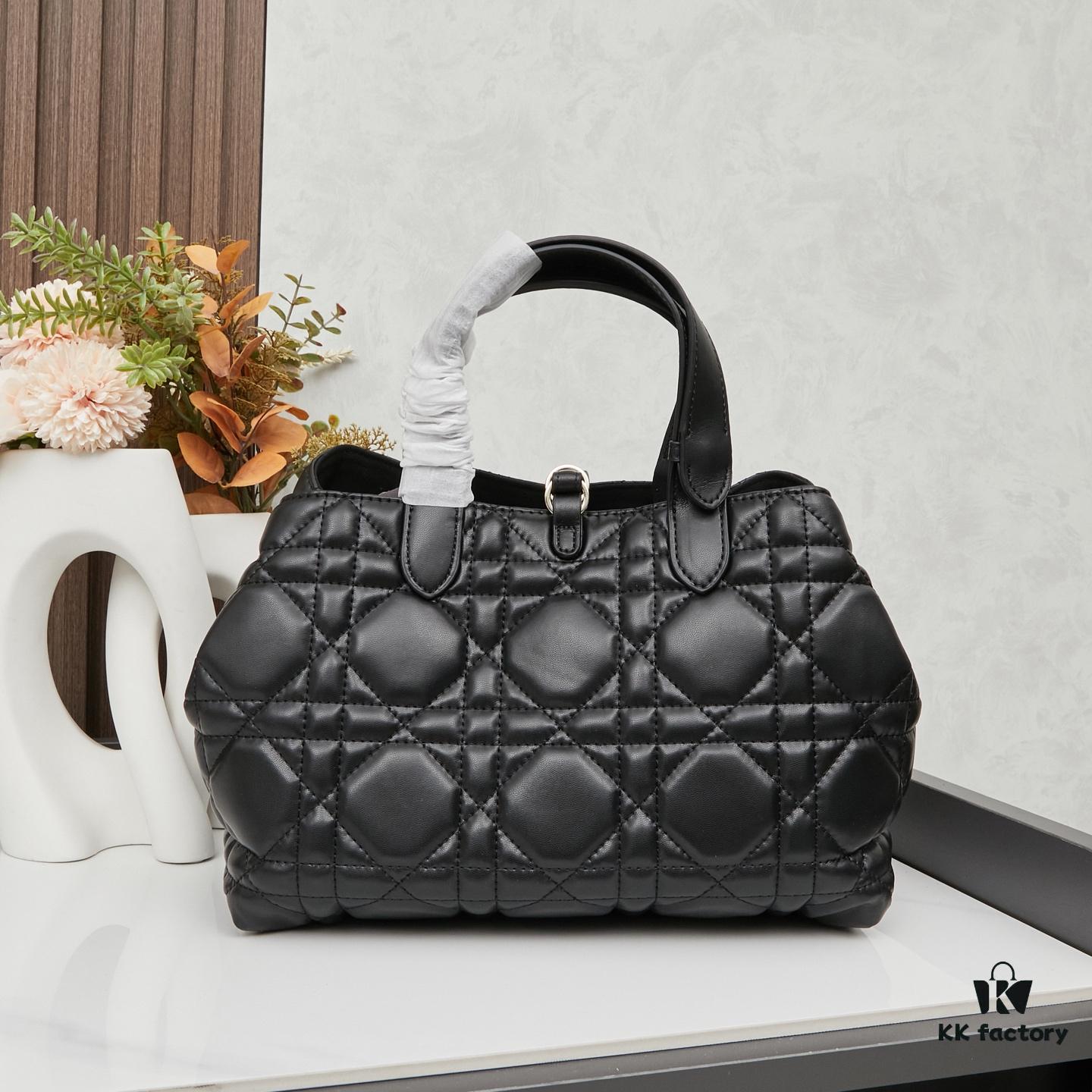 Dior Toujours Medium Bag in Black Calfskin with Cannage Stitching