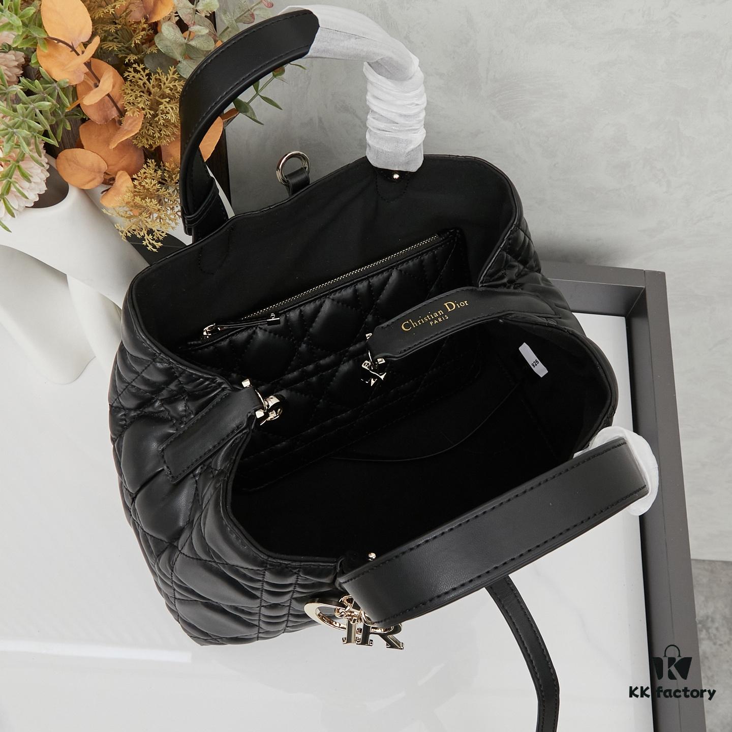 Dior Toujours Medium Bag in Black Calfskin with Cannage Stitching