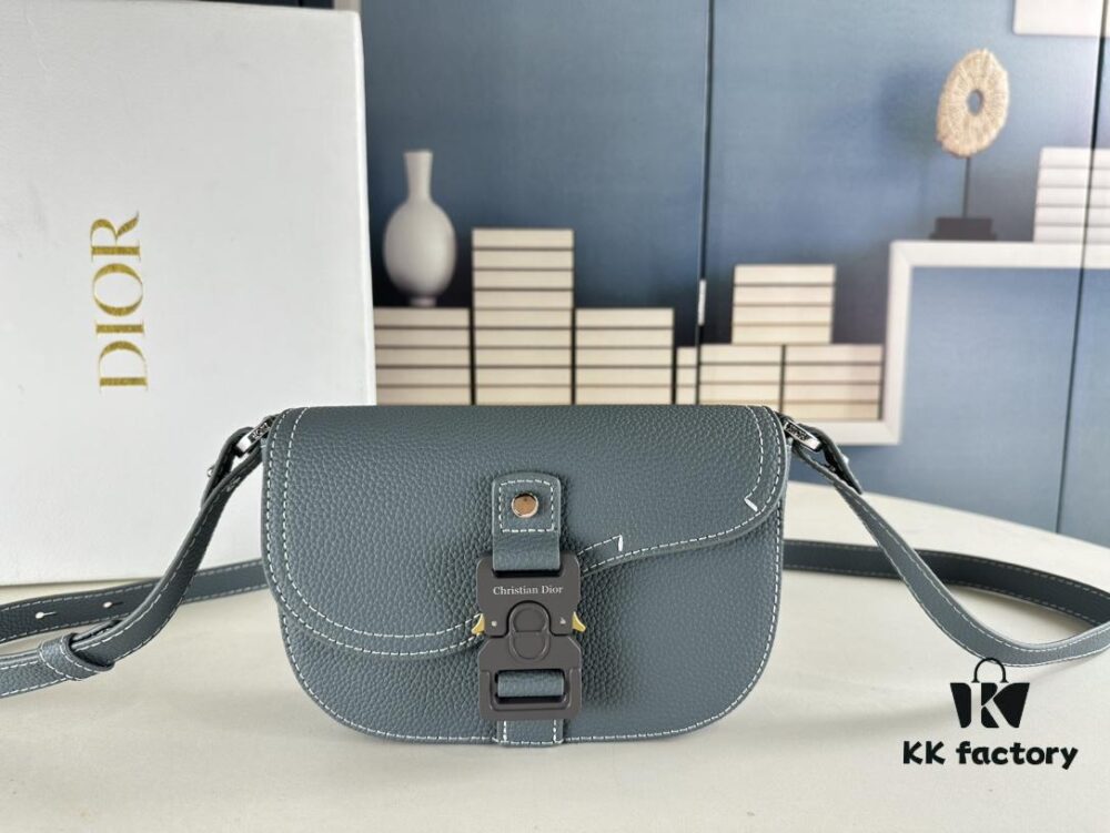 Dior Saddle Clutch with Shoulder Strap in Oblique Print Fabric and Black Grained Calfskin