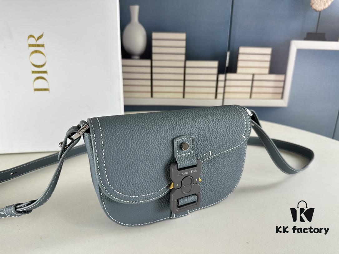 Dior Saddle Clutch with Shoulder Strap in Oblique Print Fabric and Black Grained Calfskin