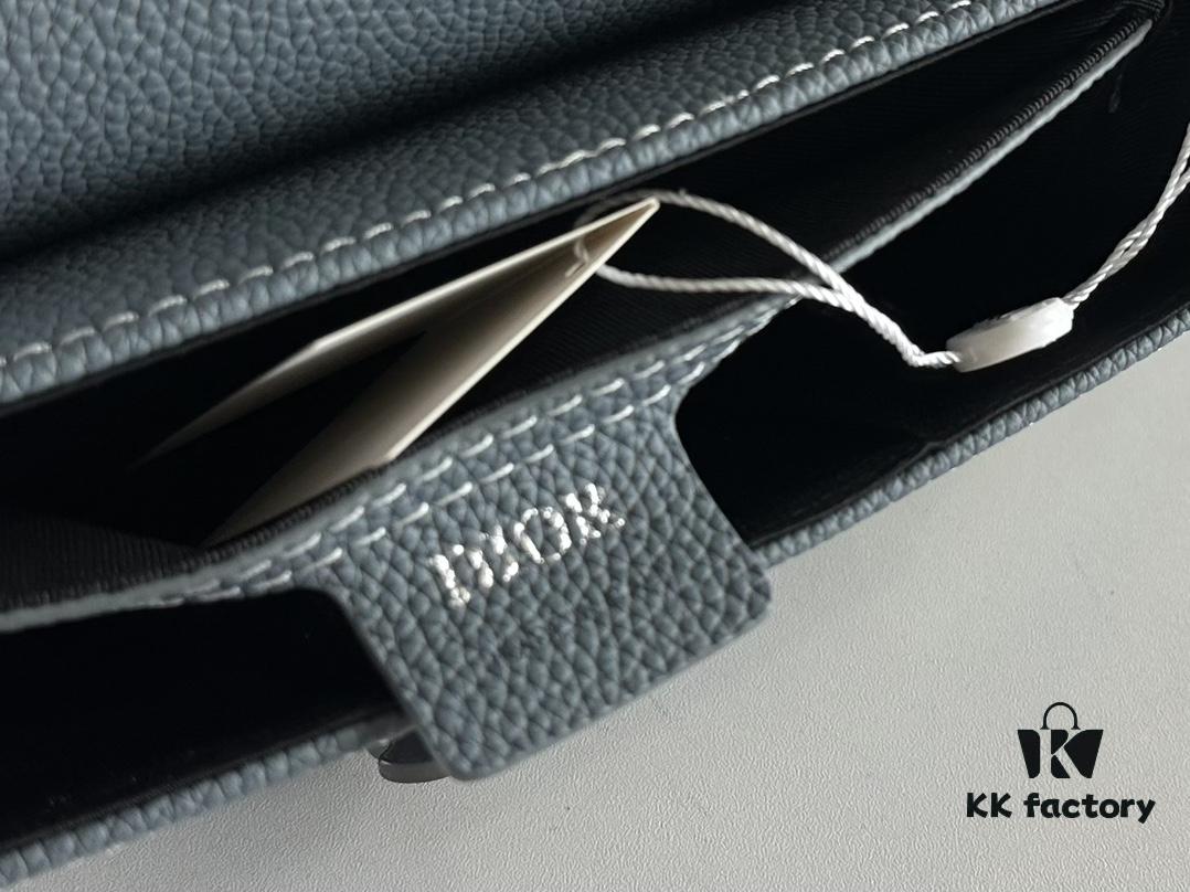 Dior Saddle Clutch with Shoulder Strap in Oblique Print Fabric and Black Grained Calfskin