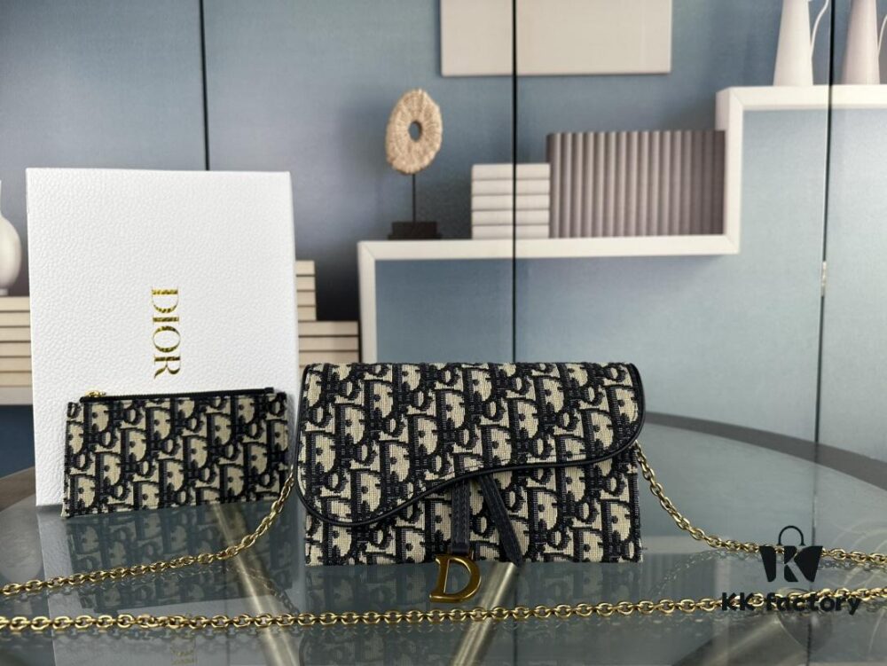 Dior Saddle Bag Series Crossbody Bag with Box ♥️ Comes with Chain, Can Be Used as Clutch or Crossbody, Includes Six Card Slots and Coin Purse, Practical Design, Size 19*13, Model No. 6602, Deep Blue