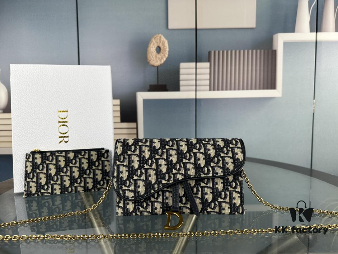 Dior Saddle Bag Series Crossbody Bag with Box ♥️ Comes with Chain, Can Be Used as Clutch or Crossbody, Includes Six Card Slots and Coin Purse, Practical Design, Size 19*13, Model No. 6602, Deep Blue