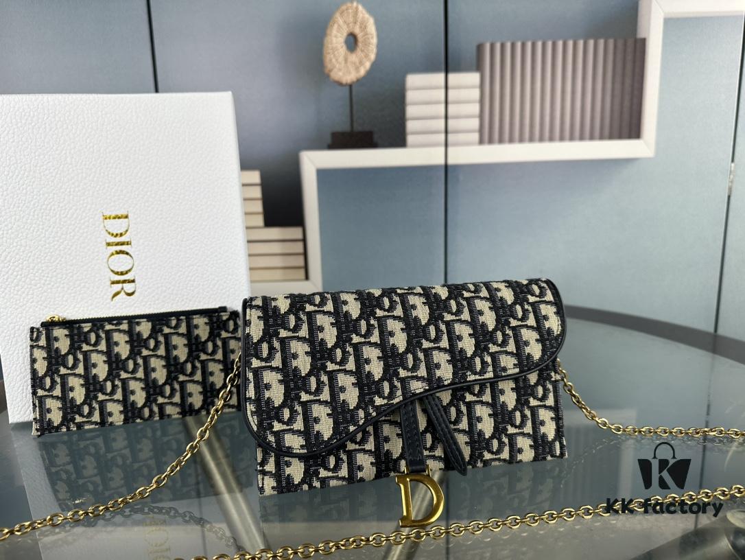 Dior Saddle Bag Series Crossbody Bag with Box ♥️ Comes with Chain, Can Be Used as Clutch or Crossbody, Includes Six Card Slots and Coin Purse, Practical Design, Size 19*13, Model No. 6602, Deep Blue