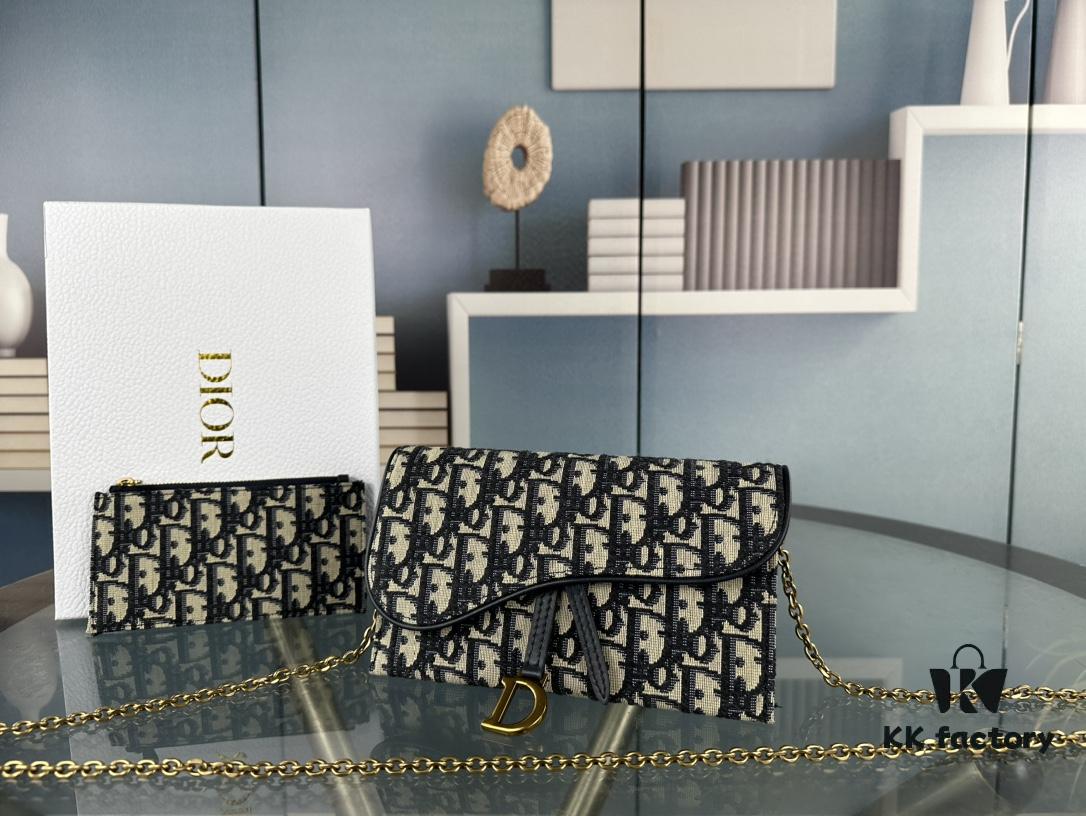 Dior Saddle Bag Series Crossbody Bag with Box ♥️ Comes with Chain, Can Be Used as Clutch or Crossbody, Includes Six Card Slots and Coin Purse, Practical Design, Size 19*13, Model No. 6602, Deep Blue