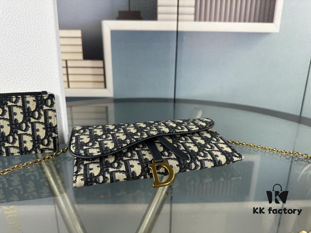 Dior Saddle Bag Series Crossbody Bag with Box ♥️ Comes with Chain, Can Be Used as Clutch or Crossbody, Includes Six Card Slots and Coin Purse, Practical Design, Size 19*13, Model No. 6602, Deep Blue