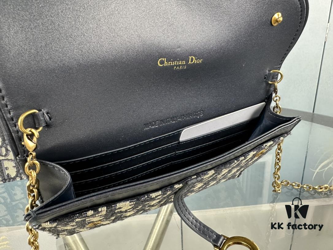 Dior Saddle Bag Series Crossbody Bag with Box ♥️ Comes with Chain, Can Be Used as Clutch or Crossbody, Includes Six Card Slots and Coin Purse, Practical Design, Size 19*13, Model No. 6602, Deep Blue