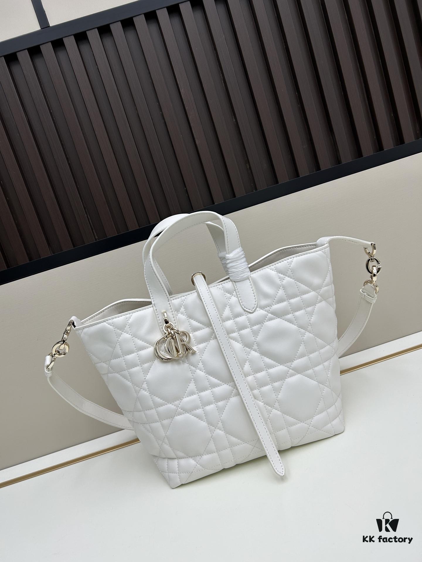 Dior Toujours Vertical Handbag in Blush Beige Calfskin with Cannage Stitching