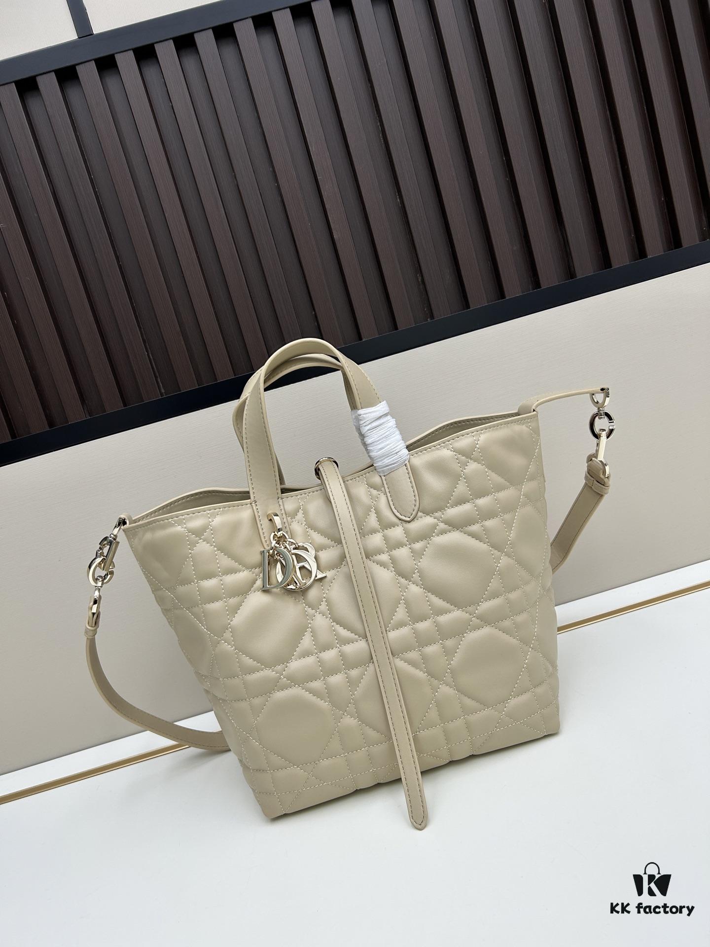 Dior Toujours Vertical Handbag in Blush Beige Calfskin with Large Cannage Stitching