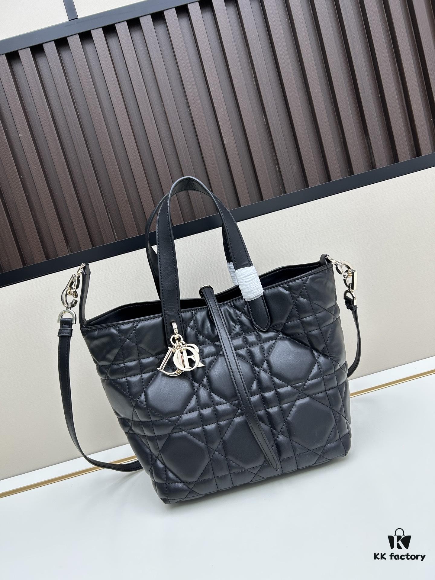 Dior Toujours Vertical Handbag in Blush Beige Calfskin with Large Cannage Stitching